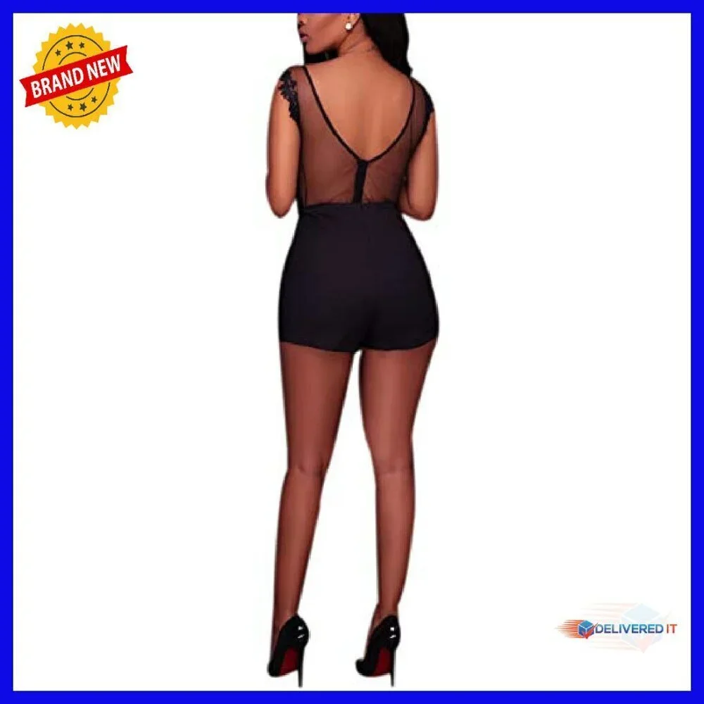 Sexy Lace Bodysuit Jumpsuit Mesh See Through Sleeveless Long Sleeve Swimsuit